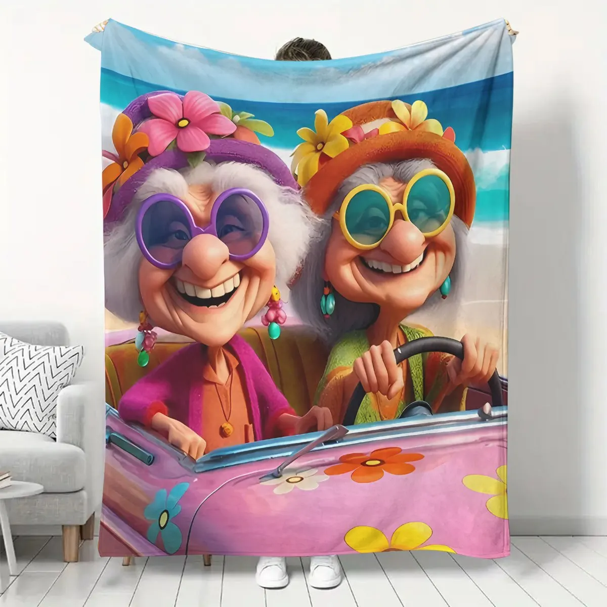 Cute Grandma Print Flannel Blanket, Soft Small Throw Blanket, Air Conditioning Blanket, Flannel Dorm Office Nap Blanket, Printed