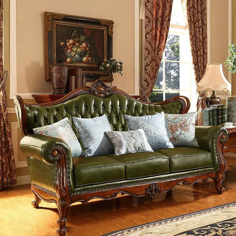 Ruifuxiang First-Floor Cowhide Sofa, American Genuine Leather Sofa, Small Living Room Solid Wood Sofa, European Furniture N279