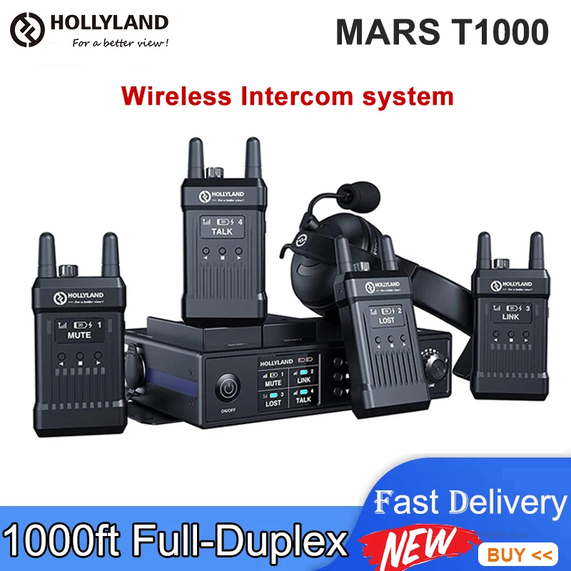 

Hollyland Mars T1000 1000ft Full-duplex Wireless Transmission Intercom System OLED Screen Photography Communication Talkback Kit