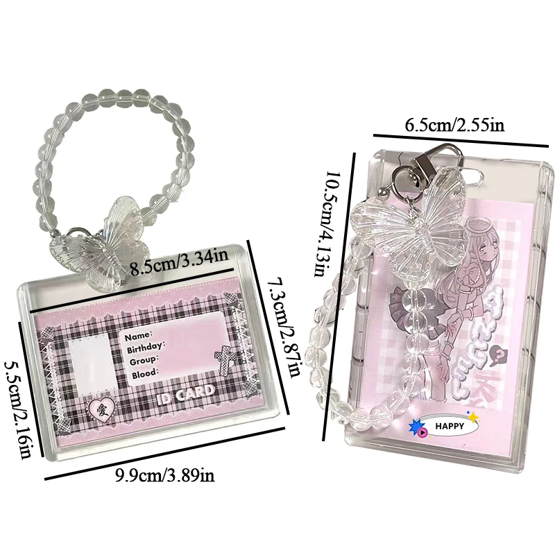 Mode Crystal Butterfly Card Holder Mouw Verticale Kaart Case Opberg Transparant Kaart Cover Sleutelhanger Kaart Mouw Hanger