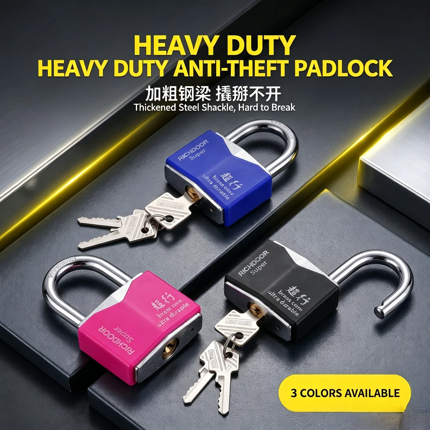 Colorful Padlock with 3 Keys Small Luggage Lock Portable Plastic Covered Metal Padlock for Suitcase Backpack Locker Drawer ﻿