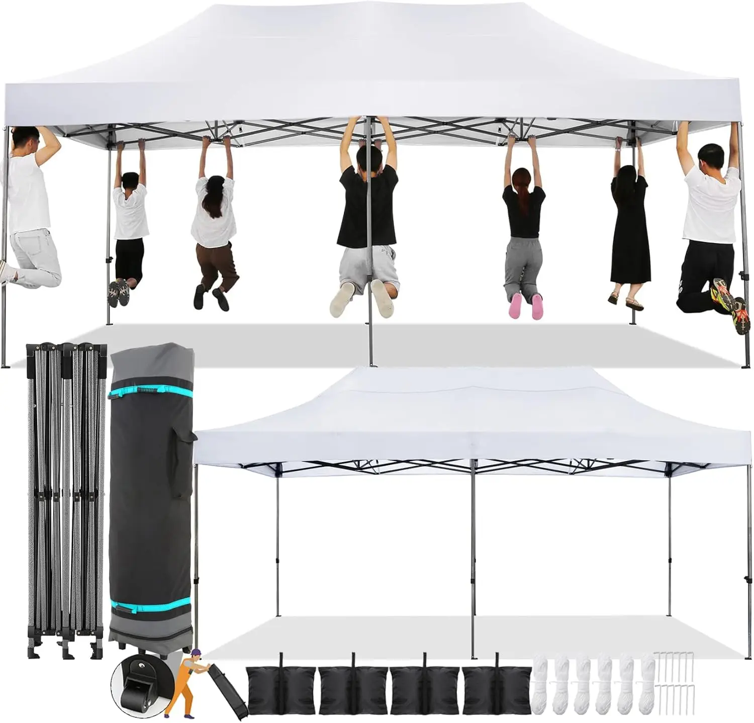 

COBIZI 10x20 Pop Up Canopy Without Sidewall,Heavy Duty Canopy UPF 50+ All Season Wind Waterproof Commercial