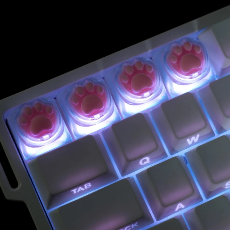 Cats Paws Print Keycap Set, 4Pcs Clear Keyboard Accent with Light Ready Look for Office Study and Gaming Desks H8WD