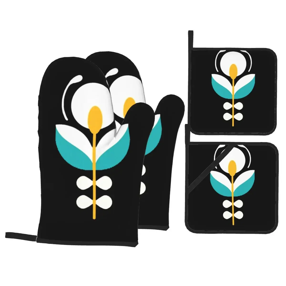 

Orla Kiely Oven Mitts and Pot Holders Sets of 4 Multi Stem Heat Resistant Kitchen Gloves Potholders for Cooking Baking Grilling
