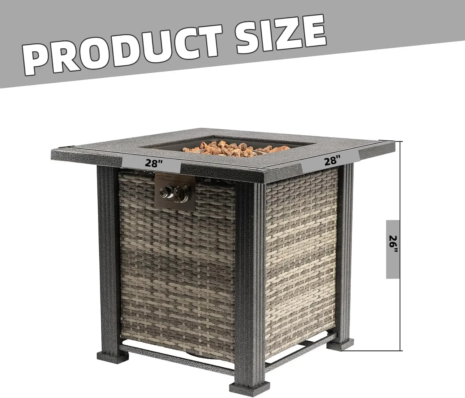 Fire Pit Table, 28'' Square Propane Gas Fire Pit with Lid, Lava Rock, 50,000 BTU Steel  Pulse Ignition System, for Deck Backyard