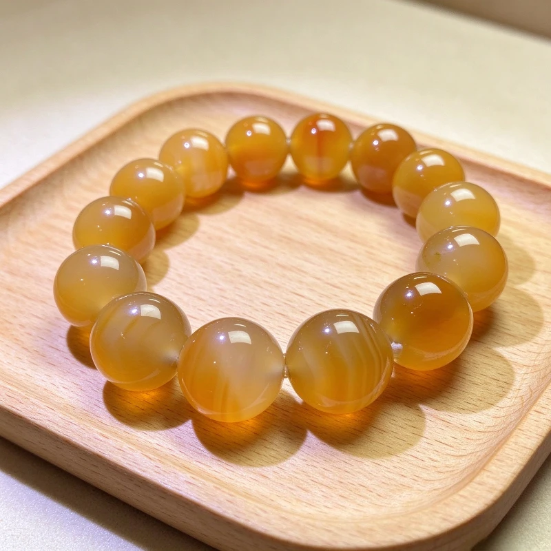 Orange Red Translucent Agate Single Ring Bracelet.