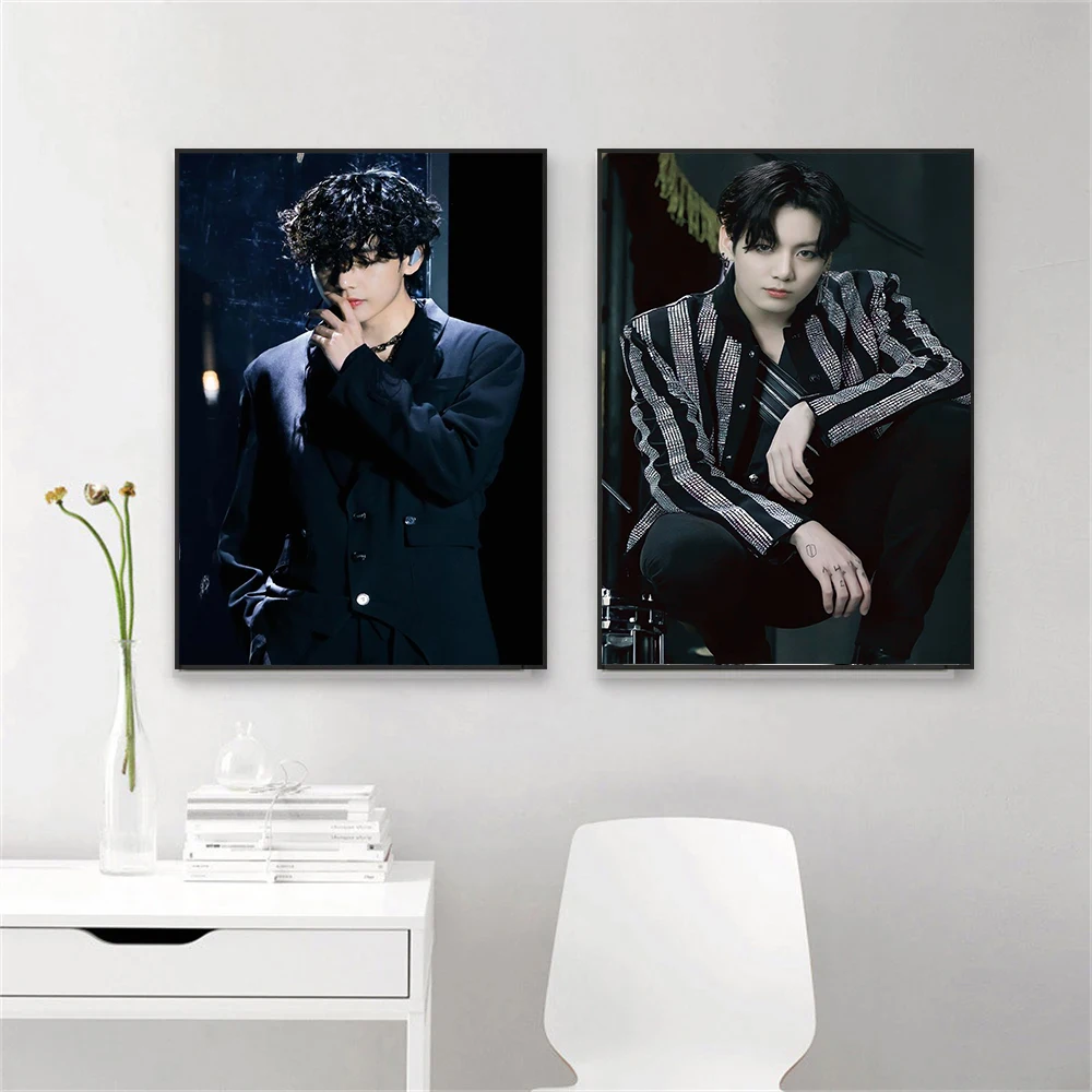 JK V Poster Korean Pop Singer Poster and Printmaking Canvas Painting Wall Art Picture Room Home Decoration Fan Gift