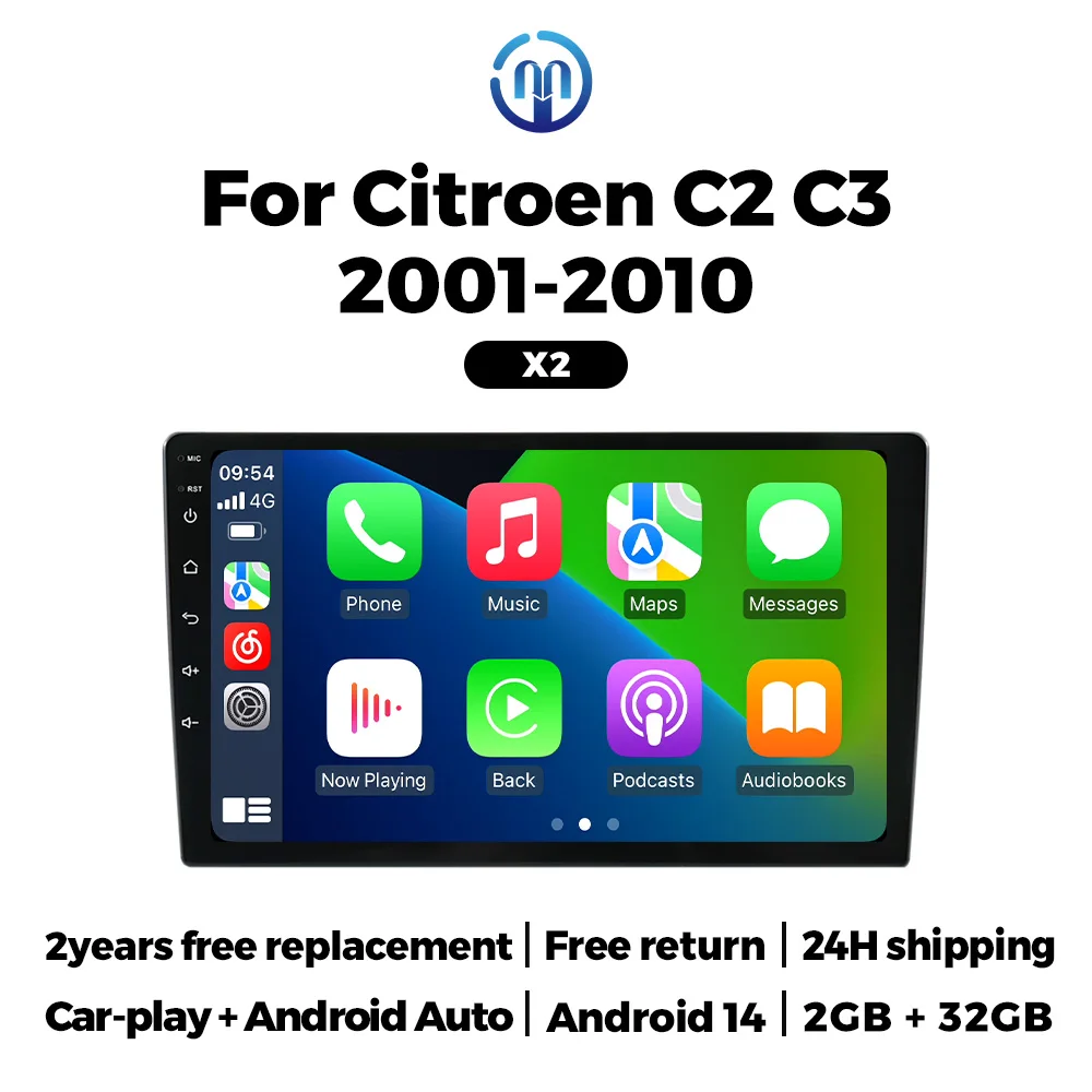 2025 Nieuwe Autoradio Carplay Android Auto Voor Citroen C2 C3 2001 2002 2003-2010 Auto Multimedia Speler met Frame GPS RDS Stereo