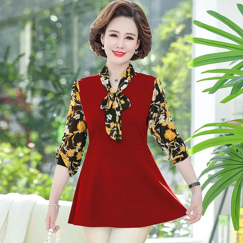 2023 Spring and Autumn New Slim Underlay Fashion Versatile Scarf Collar Long Sleeves Printing Young Basic Casual Comfortable Top image 4
