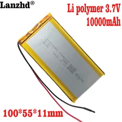 1-10PCS Batteries 3.7V Li-Polymer  10Ah 11*55*100mm Li battery For Tablet  Power Bank Bluetooth Speakers DVD 1155100