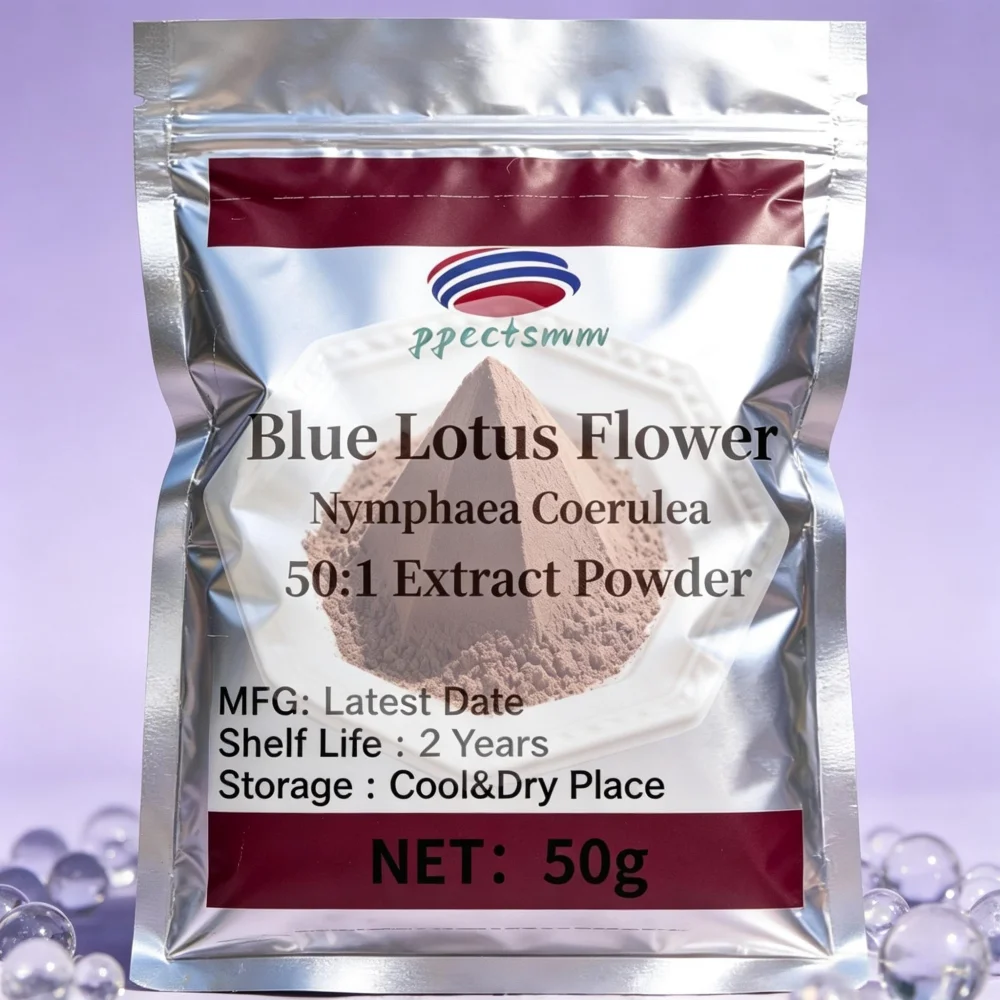 Image of Professionelle Fabrikverpackung und -versiegelung von 50-1000g Blauer Lotus-Extrakt PULVER Nahrungsergänzungsmittel Gesichtspflege Körperpuder