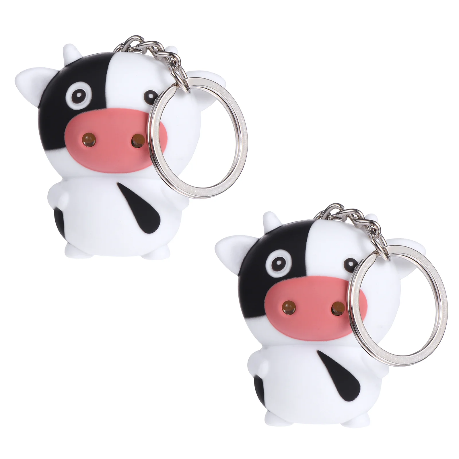 2 Pcs Cow Keychain Ring Pattern Phone Case Car Decoration Lighting Pendant Metal Miss Creative