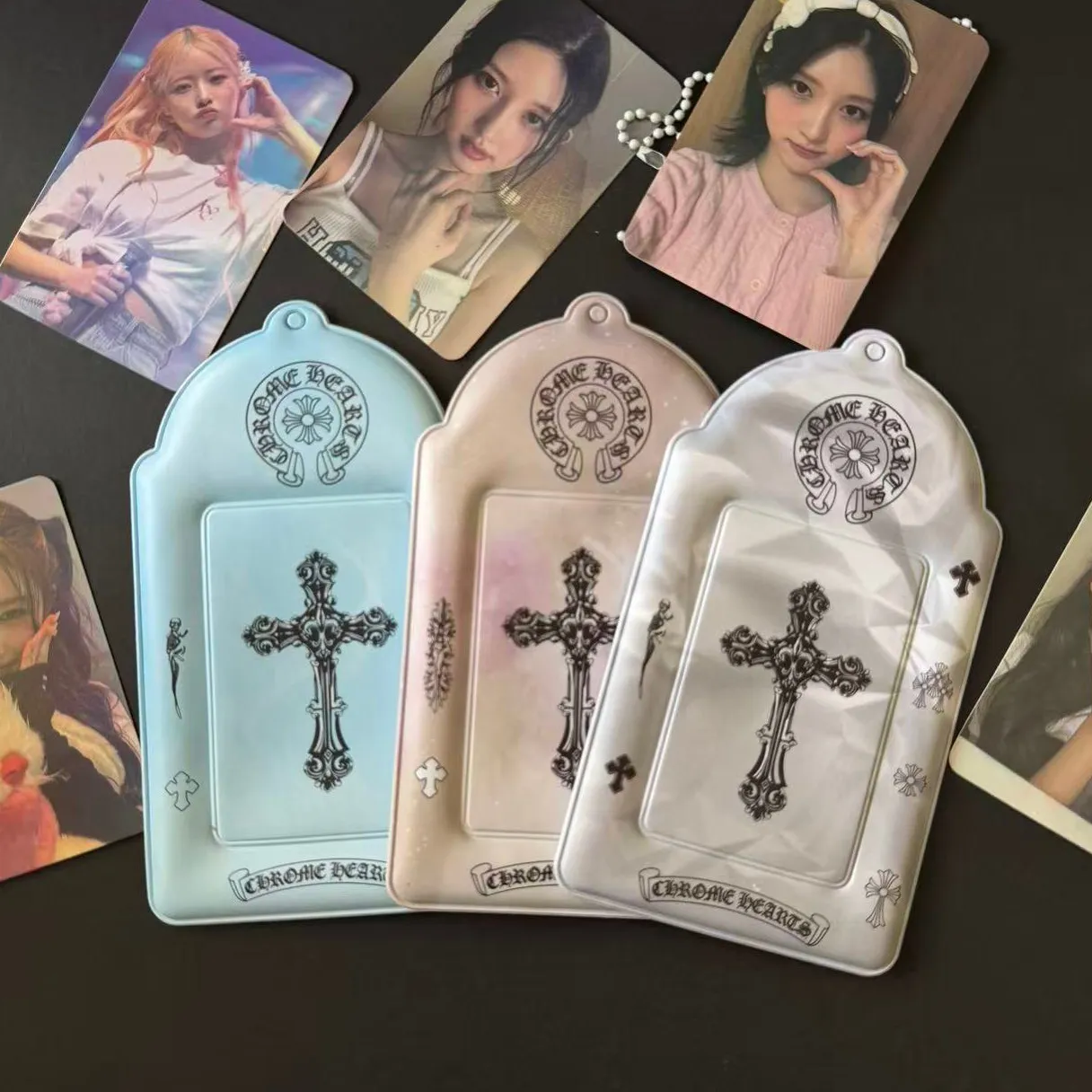 3pcs Retro Cross Pattern Card Holder Kpop 3 Inch Photocard Storage Stand Card Frame Idol Photo Protector