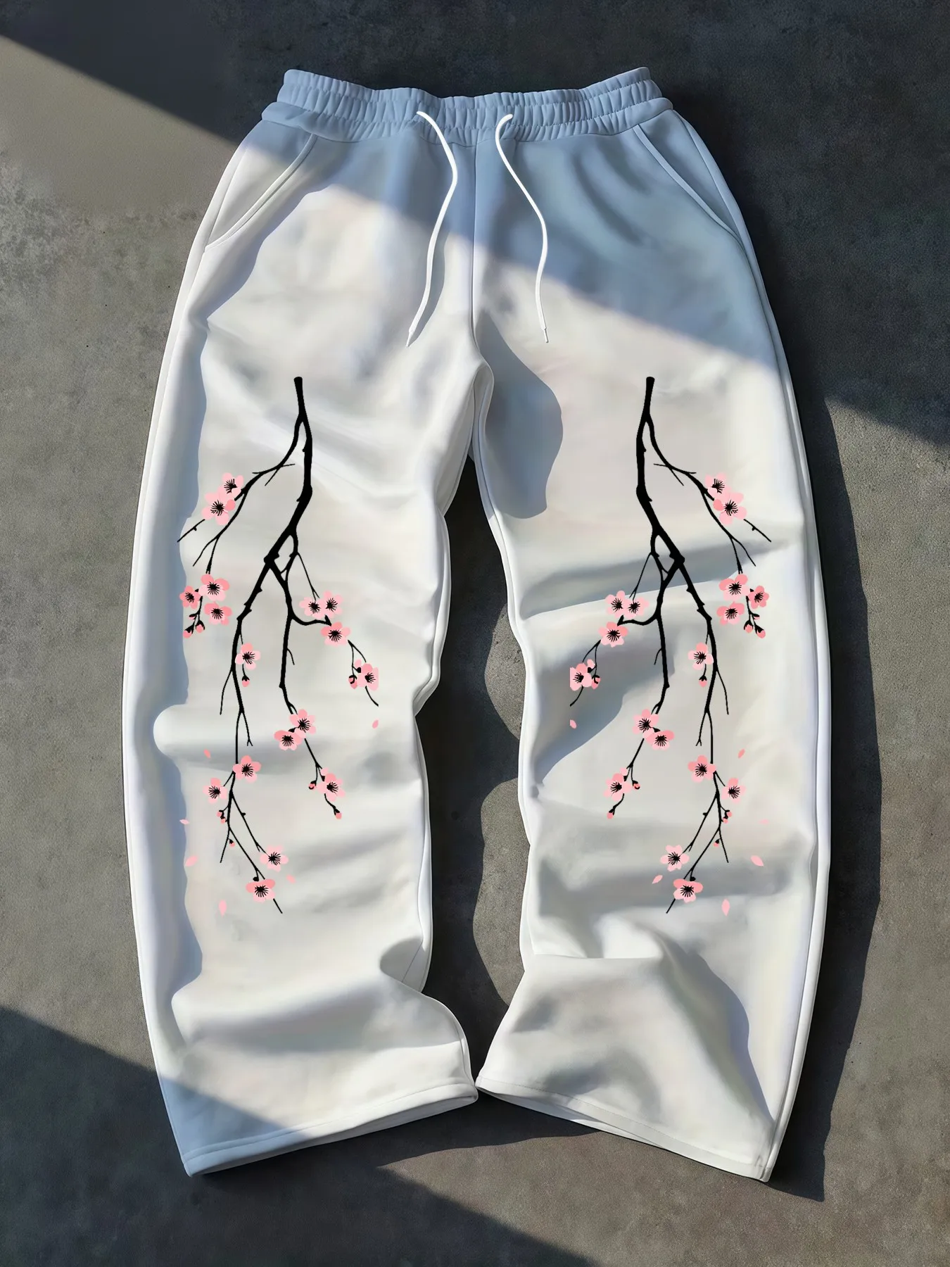 Side Cherry Blossom Print Design, Trendy and Personalized Sports Pants, Fashionable Jogging Pants, Autumn New Collection, Unisex