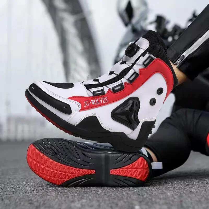 Men Motorcycle Boots Breathable Anti-fall Rider Road Racing Casual Shoes Boots Gear Shift Rubber Sole Reflective Motorbike Shoes