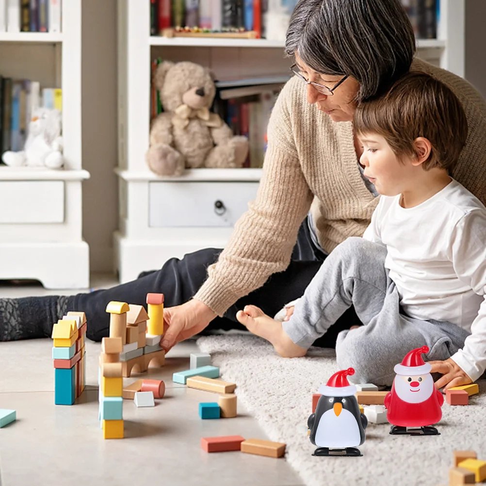 3Pcs Compact Christmas Kids Party Favors Funny Wind Up Plaything Lovely Xmas Elements Durable Plastic Material