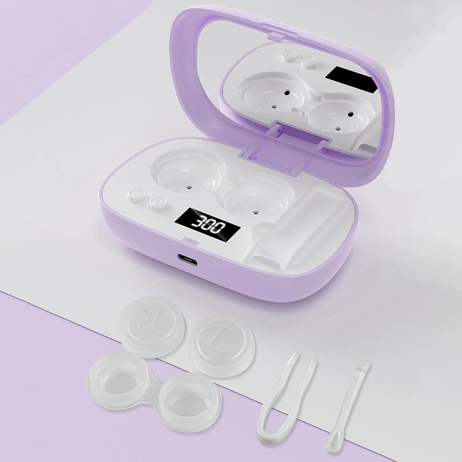 Portable Contact Lens Cleaner Machine Rechargeable Ultrasonic Contact Lens Cleaner Case High Frequency Cleaning 5-Level Timer