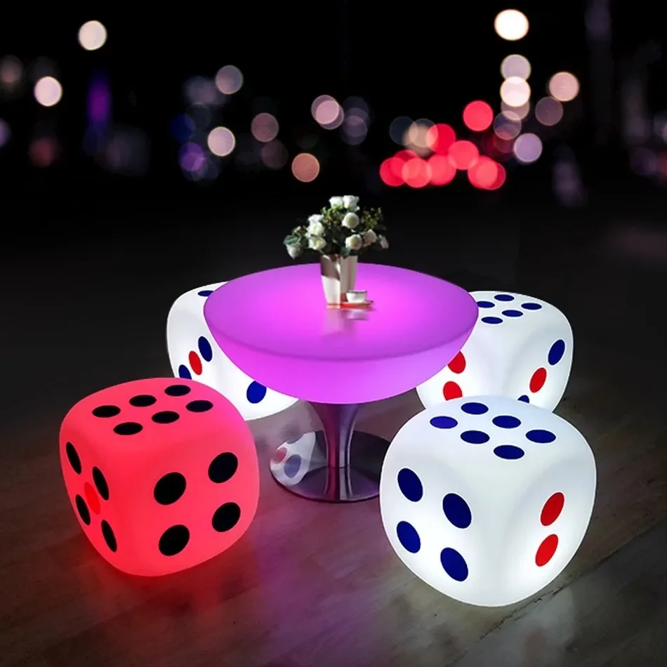 Creative Luminous Dice Stool Fashion Waterproof Bar Stool LED Luminous Cube Stool Outdoor Sieve Cup Loose Table Table