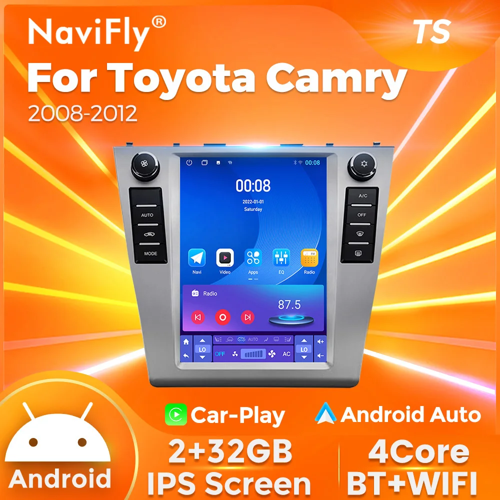 NaviFly for Tesla style screen Car Radio Audio GPS Navigation Multimedia 9.7inch for Toyota Camry 2008-2012 Android AUTO 5G WIFI 