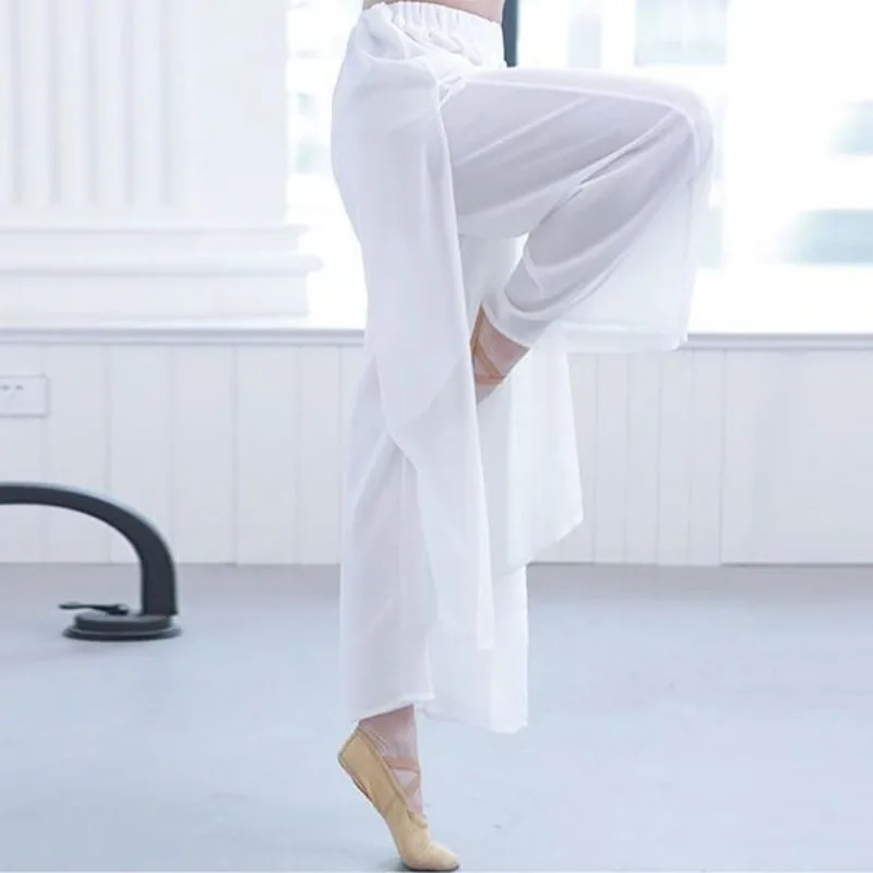 Pantalones Anchos Retro Bordados de Cintura Alta de Seda y Gasa para Yoga, Moda Casual de Mujer, Pantalones de Falda de Doble Capa para Primavera Q108