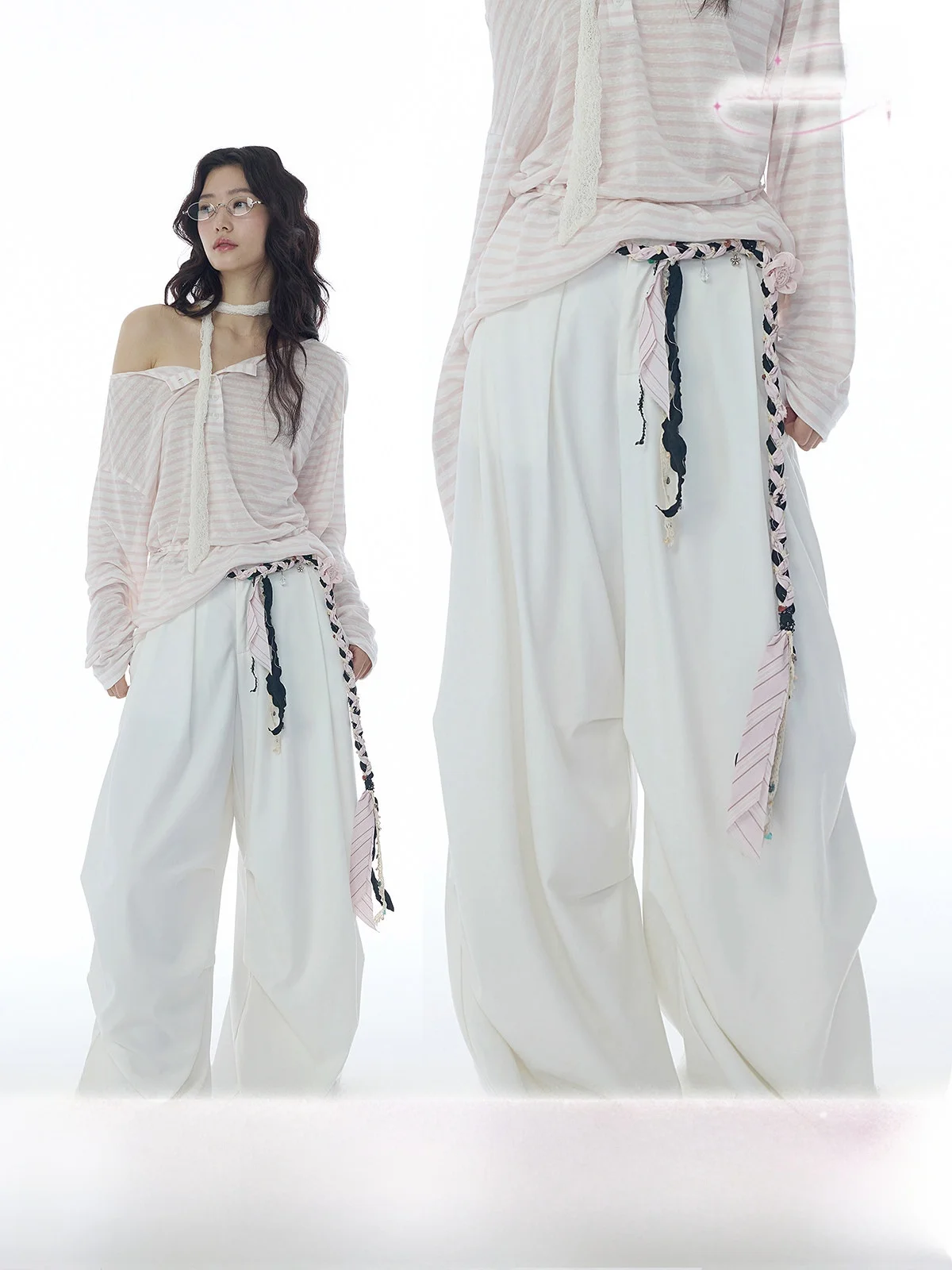 

Оригинальные белые широкие брюки-палаццо для женщин с высокой талией, стройнящие, струящиеся, прямого кроя, в пол, осенняя мода