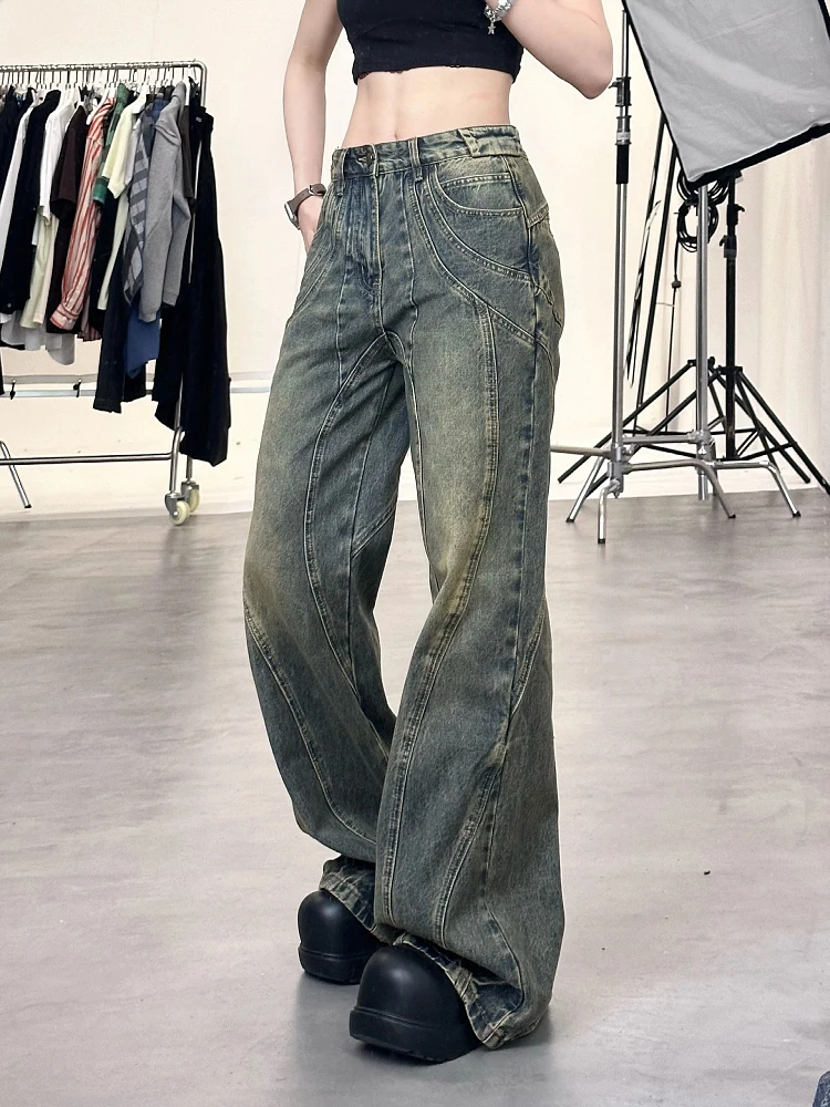 New Design Denim Wide Leg Pants High Waist Fashion Full Length Jeans Show Thin Classical Trousers Korean Retro Trend Streetwear