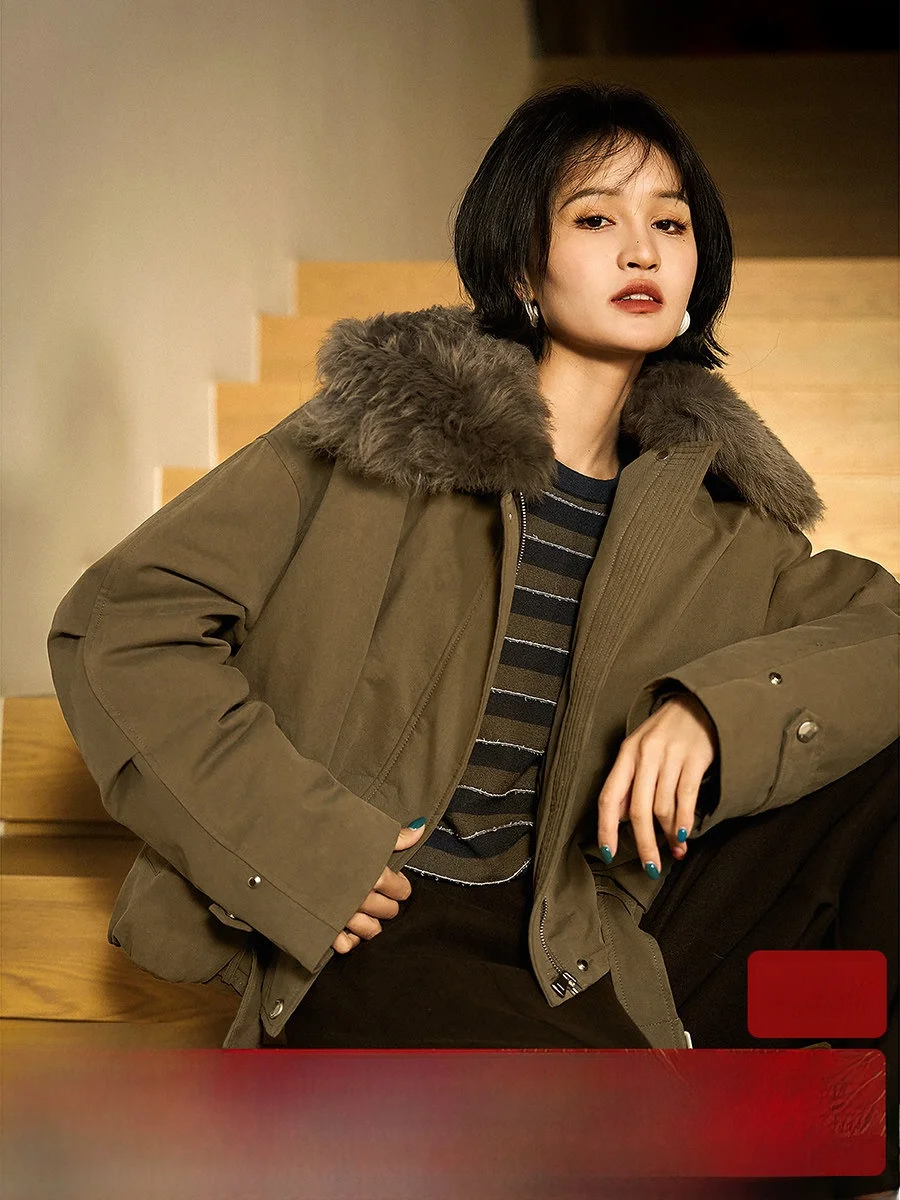 

Куртка Wild Series Snowscape Tour с пуховым наполнителем, женская, с воротником из белого гусиного пуха, с большим отворачивающимся воротником, теплая, с хлопковым наполнителем