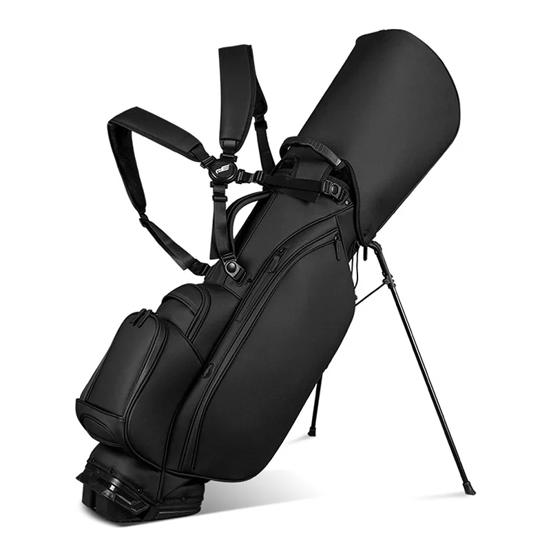 

Minimalist Black & White Waterproof Golf Stand Bag, Microfiber 4-Way Divider Golf Club Bag, Adjustable Dual Shoulder Straps