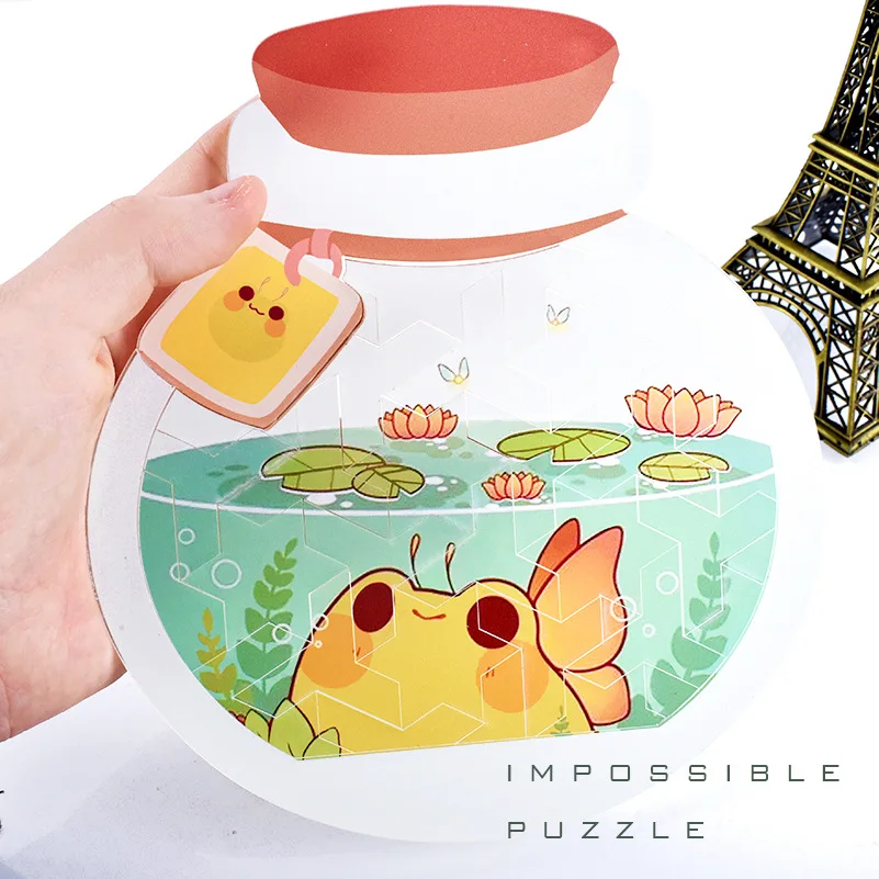 Acrílico Goldfish Bowl Puzzle para adultos ou crianças, presente de aniversário perfeito, lazer familiar e entusiastas de madeira