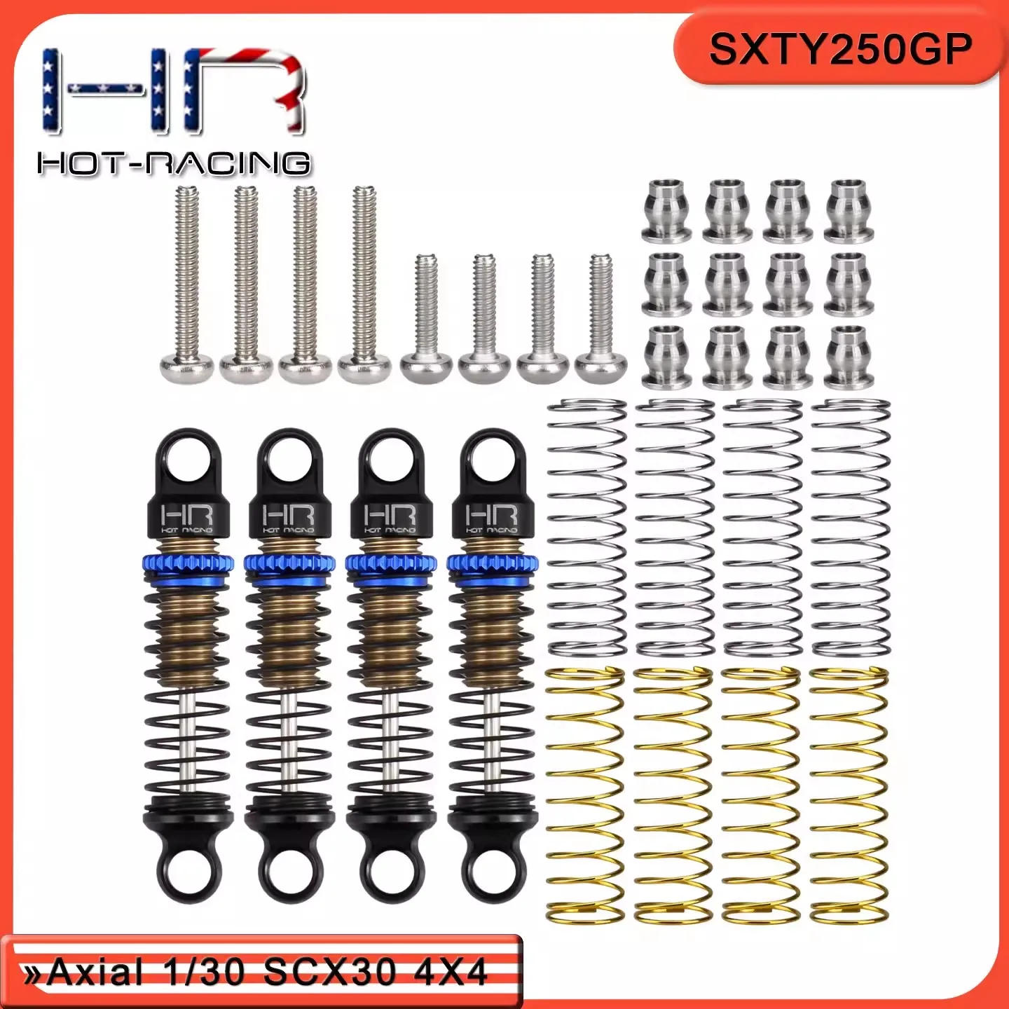 HR Axial SCX30 Aluminum 25mm Adjustable Damping Shock Absorber with Three Spring Rates (One Car Set)