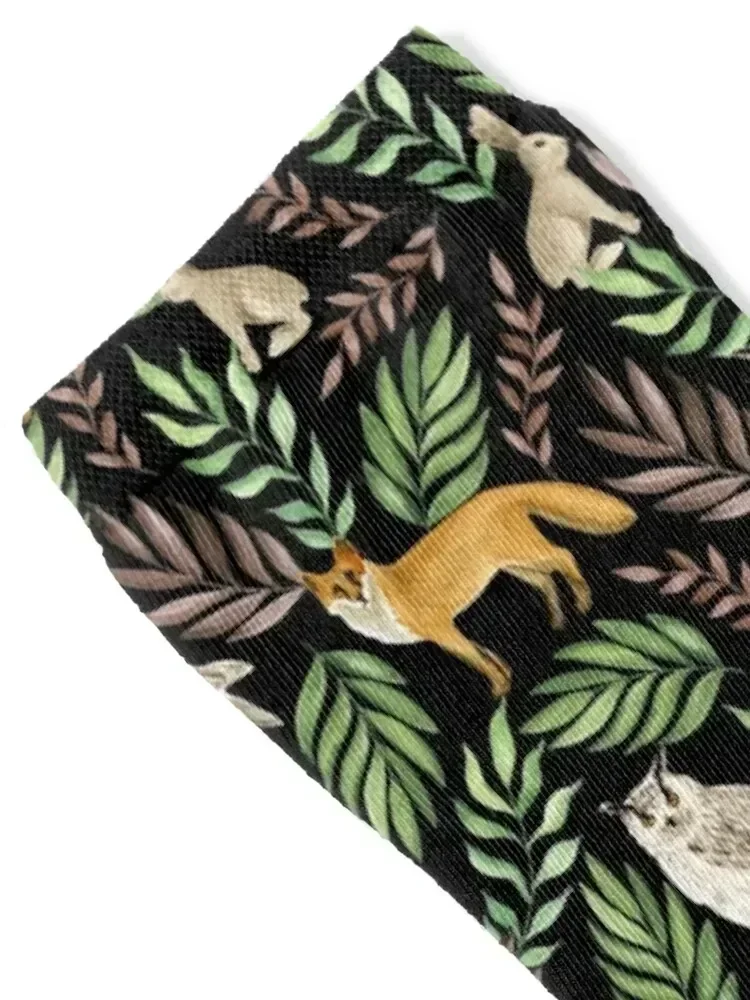 Foxes, owls, rabbits. Black pattern Socks essential crazy halloween anti slip football Men's Socks Women's