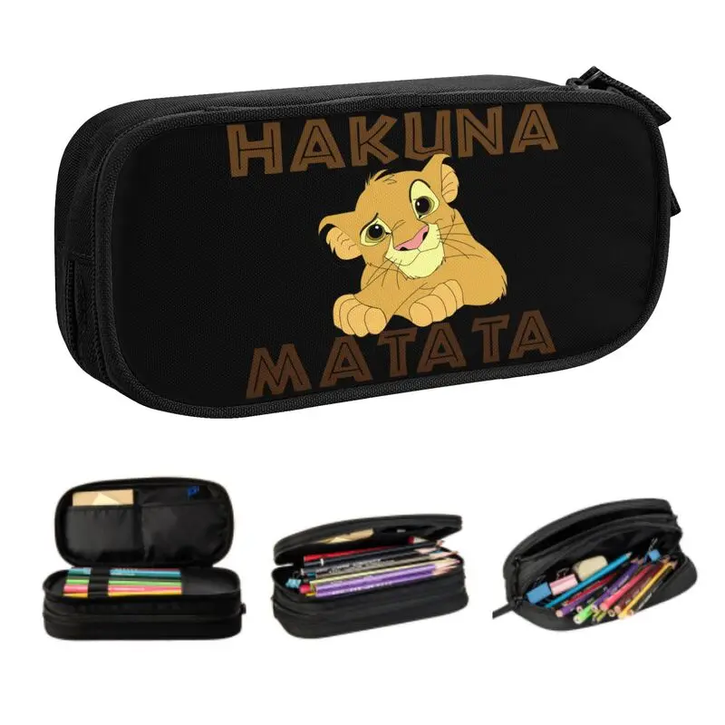 Custom Kawaii Hakuna Matata Movie Fan Lover Pencil Case Unisex The Lion King Cartoon Large Storage Pen Bag Box School Supplies