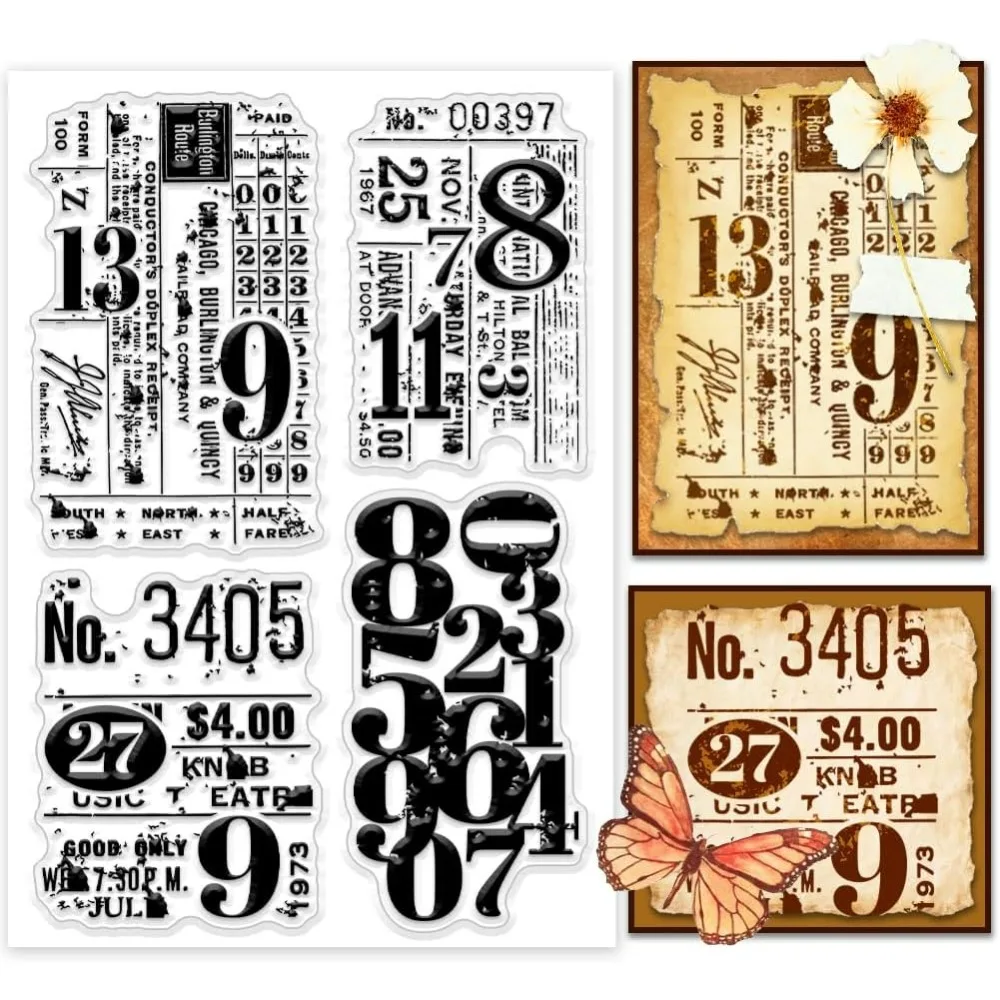 1PC Retro Zahlen Klarer Stempel für Kartenherstellung Hintergrundbrett Stempel Klassischer Stempel Vintage Transparente Siegelstempel