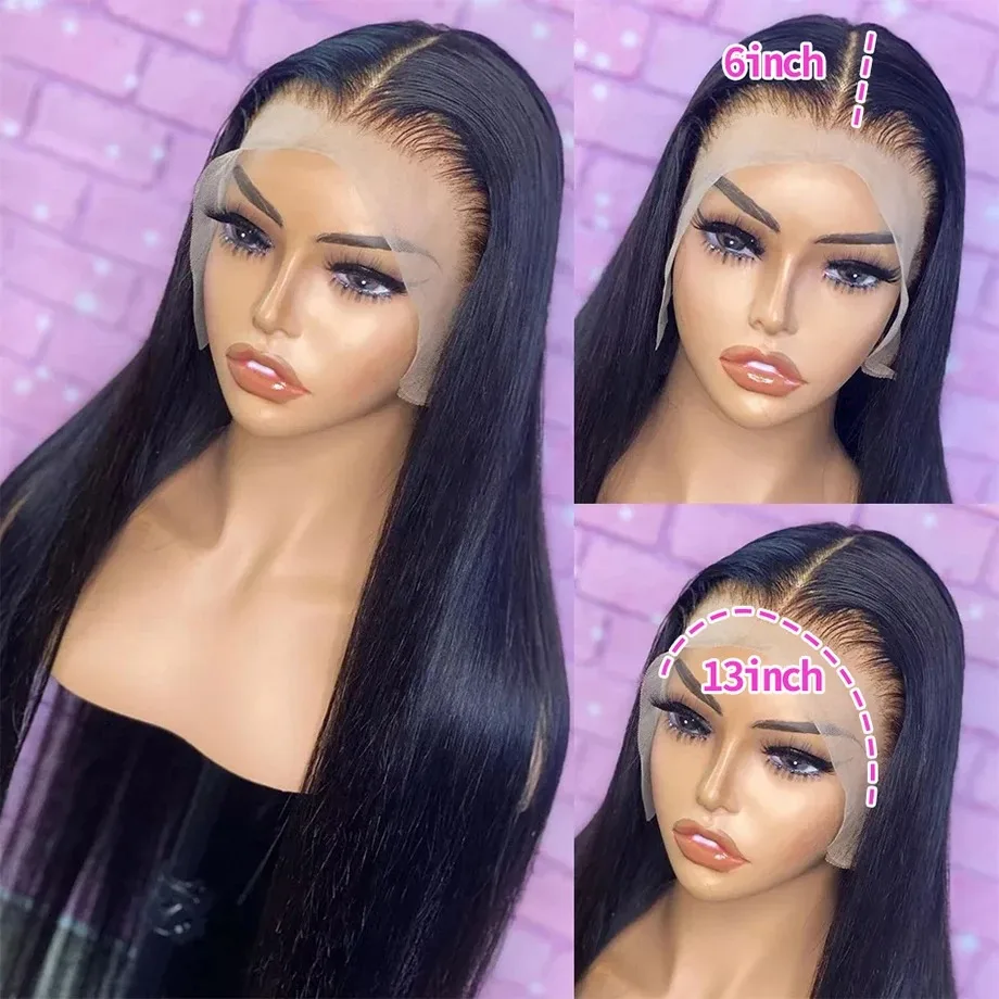 Perruque Lace Front Wig Brésilienne Naturelle, Cheveux Lisses, 13x4, 13x6, 30 Pouces, Pre-Plucked, pour Femme Africaine