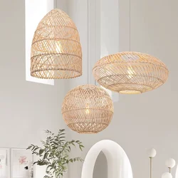 Natural rattan pendant light Chinese Style Hand-woven lampshade rustic lamps for Living Room Dining farmhouse pendant lighting