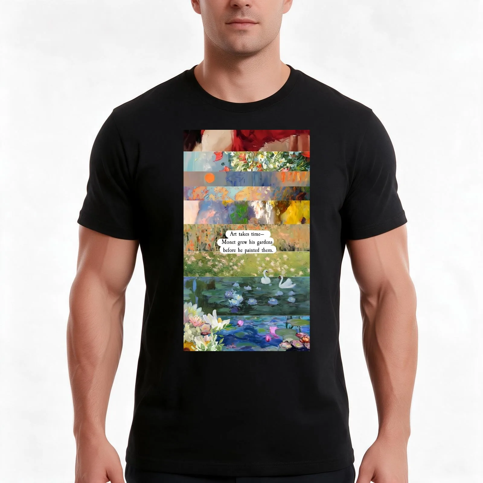 Art takes time, Monet T-Shirt, Summer Casual Cotton Tee, Oversized Streetwear Tops, Vintage Graphic Print, Unisex Men Women