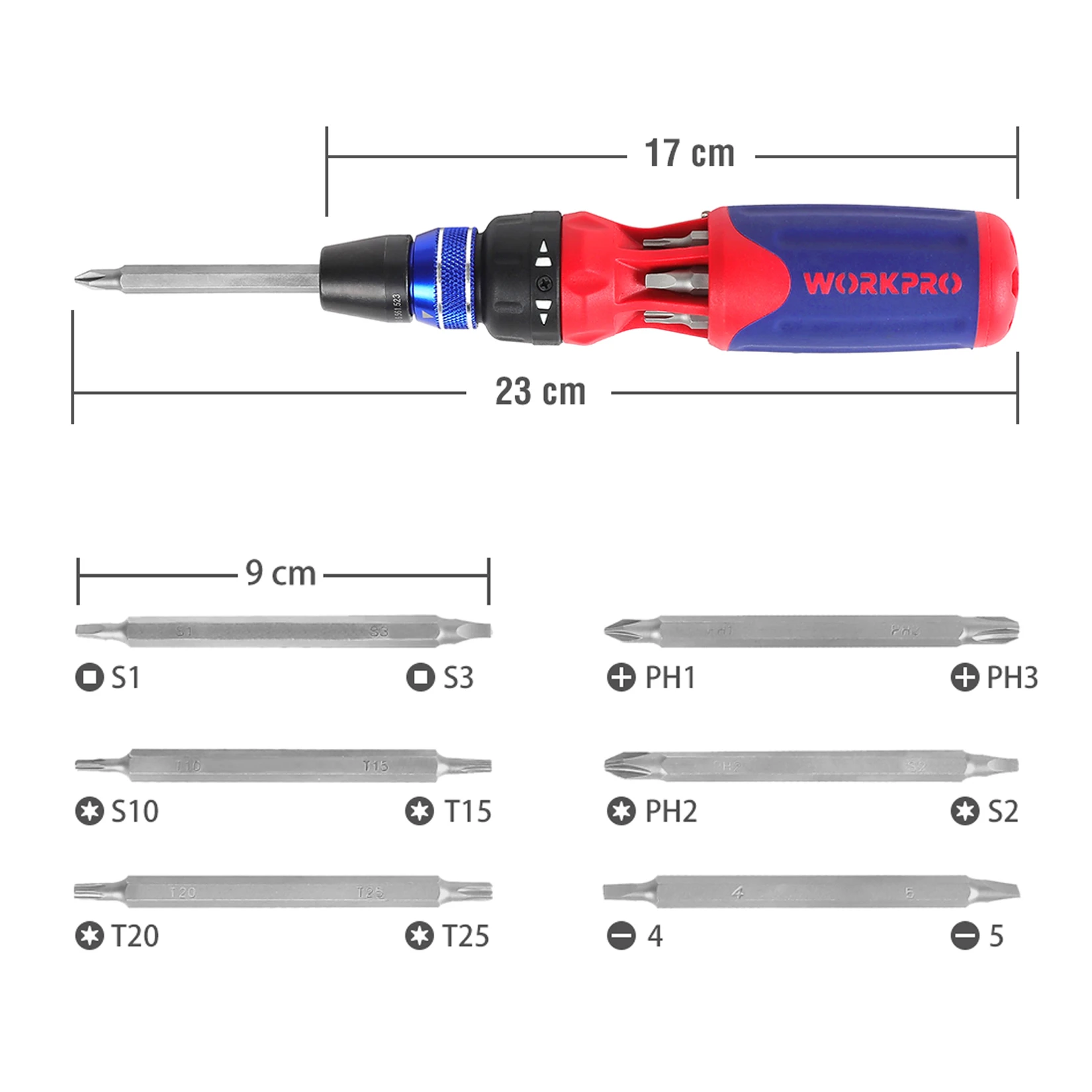 WORKPRO Cacciavite a cricchetto 12 in 1 con funzione di carico rapido Utensili manuali meccanici Kit di cacciaviti quadrati Phillips Torx a taglio