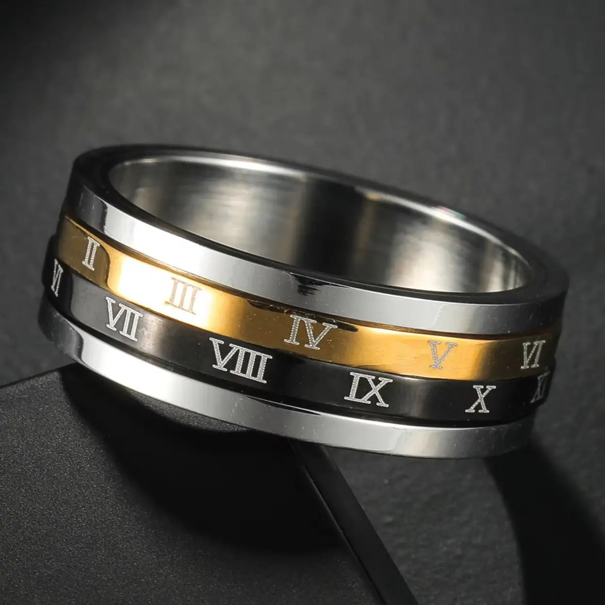 Titanium Steel Rotating Roman Digital Men's Ring Anti Anxiety Multi functional Jewelry Fashion Fit Spinner Ring Power Sense Gift
