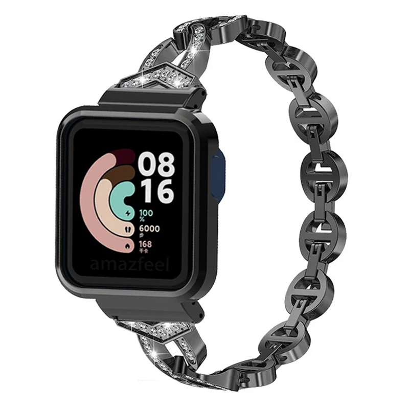 Custodia protettiva in metallo con cinturino diamantato per Redmi watch 2 Lite/Redmi Watch 3 Active bracciale per Xiaomi Mi Watch Lite Cover Frame