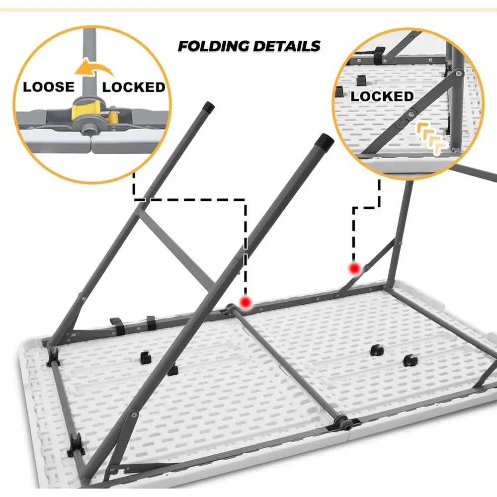 Compact 4ft Folding Table, White Plastic Outdoor/Indoor Dining, Portable Utility Table for Camping, Picnics, Parties