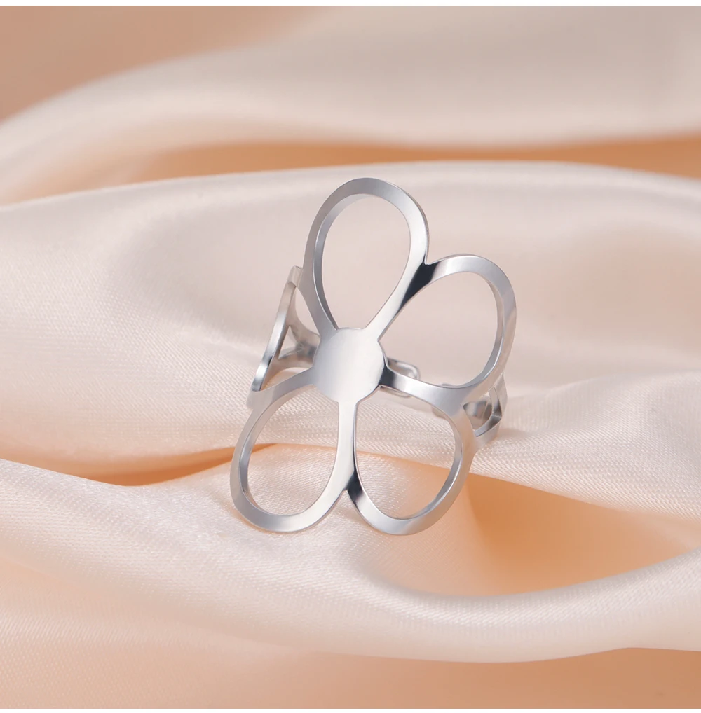 COOLTIME Trend Blume Frauen Ring Edelstahl Einstellbar Mode Blume Finger Ring Schmuck Geburtstag Geschenk Großhandel – Detail 7
