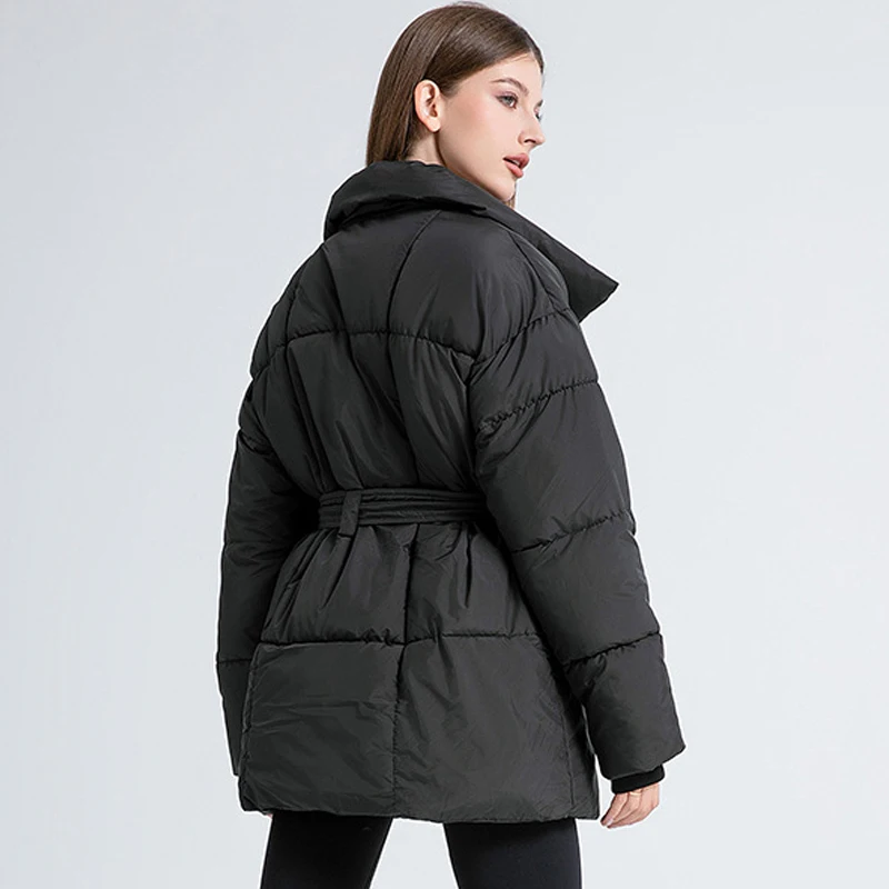 ZAROY Solid Color Down Jacket Women Winter Lapel Thick Warm Parkas With Belt Cotton Padded Snow Wear Coat Outwear пальто