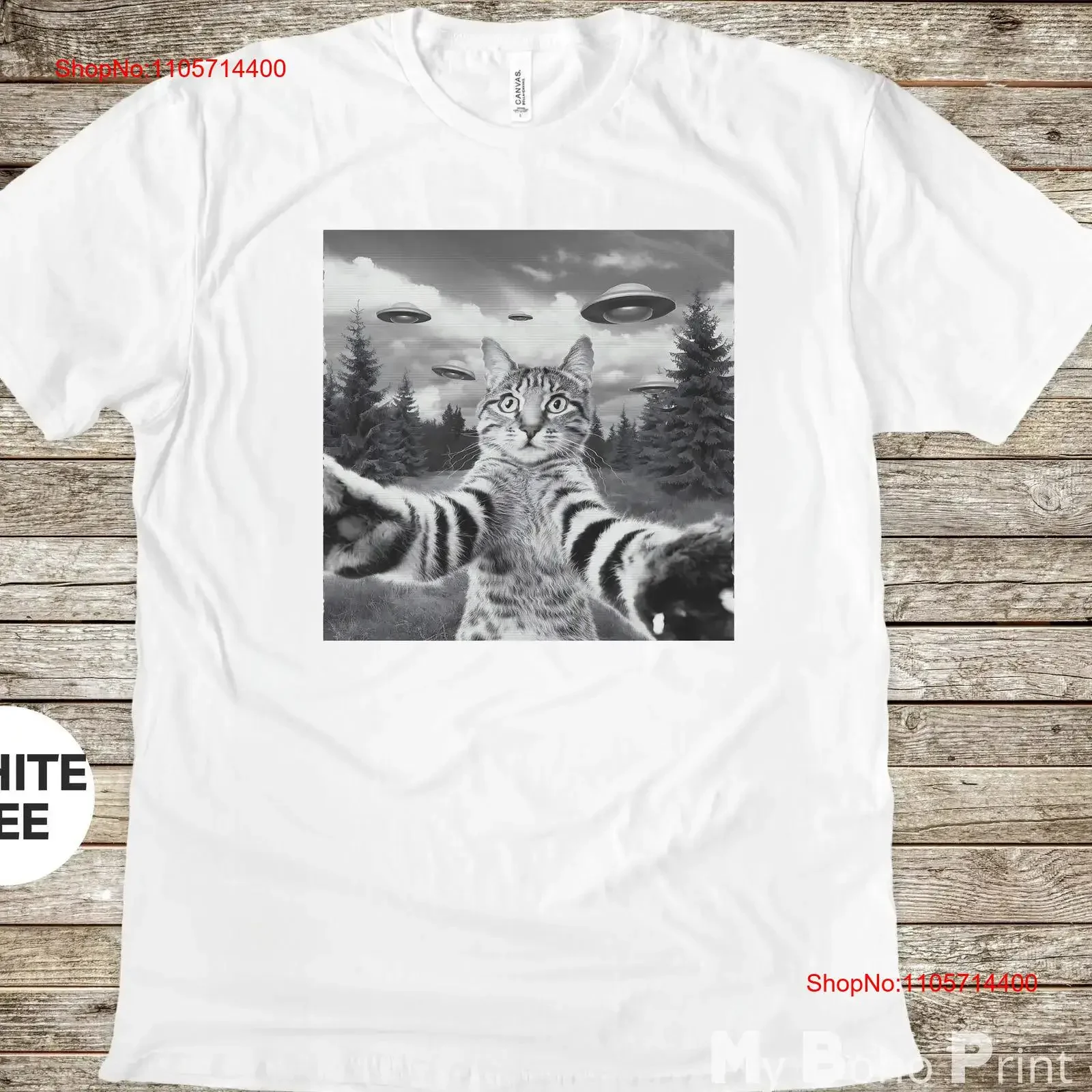 Funny Cat UFO Selfie T Shirt Picture Pet Humor Animal And Invasion vintage Washed Stylish Stretched fashion Casual Soft