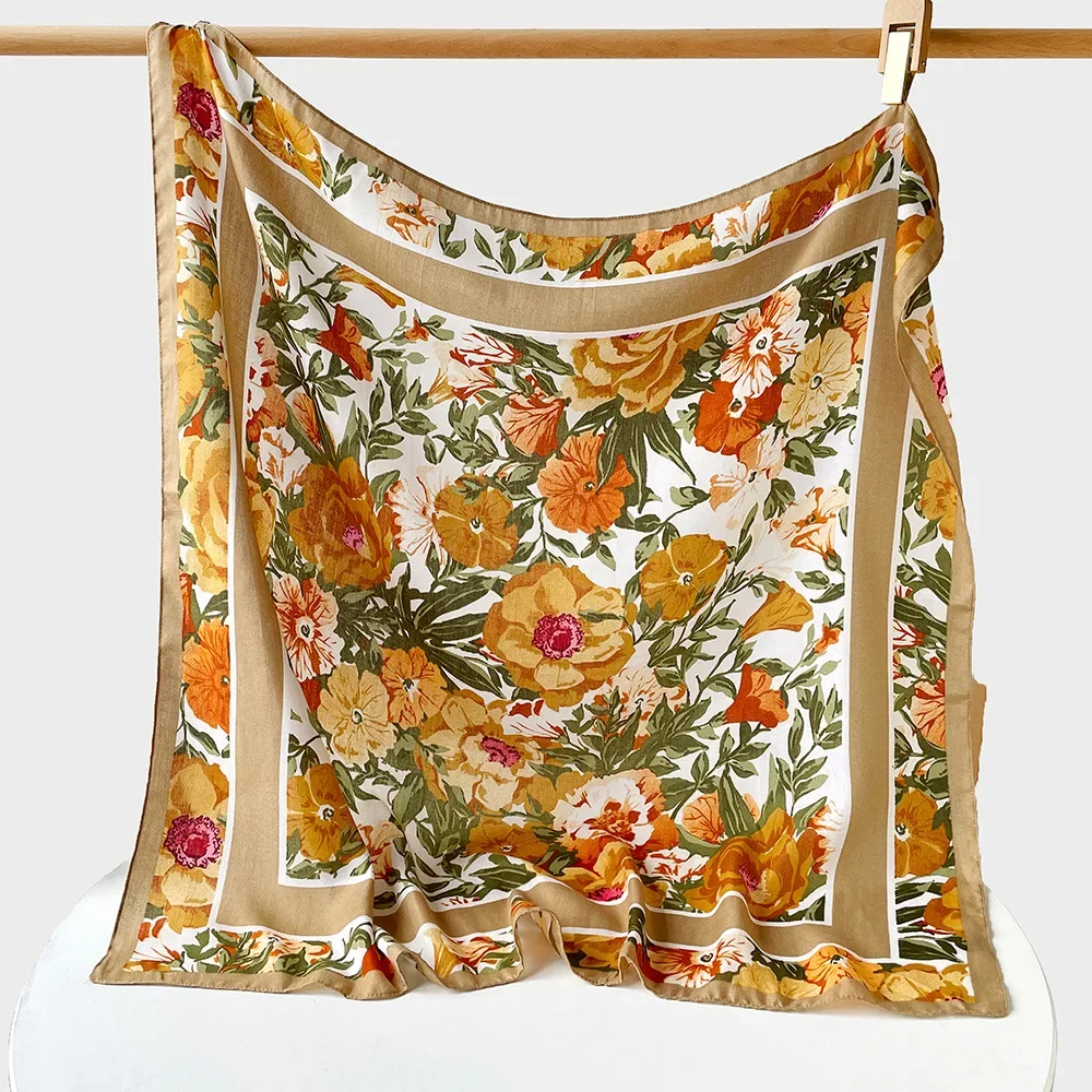 وشاح مربع بطبعة زهور 90 سم، وشاح رأس وشال متعدد الاتجاهات، خفيف الوزن ممتص للعرق وحماية من الأشعة فوق البنفسجية #1