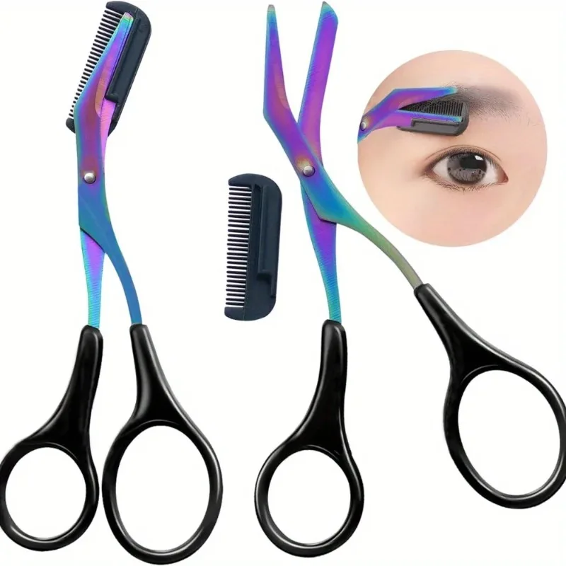 Macaron Color Non Slip Portable Stainless Steel Beauty Trimmer Eyebrow Scissors with Comb Professional Personal Care Makeup Tool