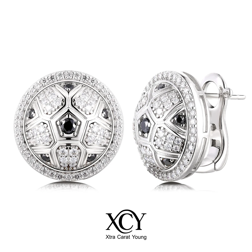 

XCY Football Shaped Ear Clip Earrings for Women Black&White Moissanite 925 Sterling Silver Hypoallergenic Earrings Jewelry Gift