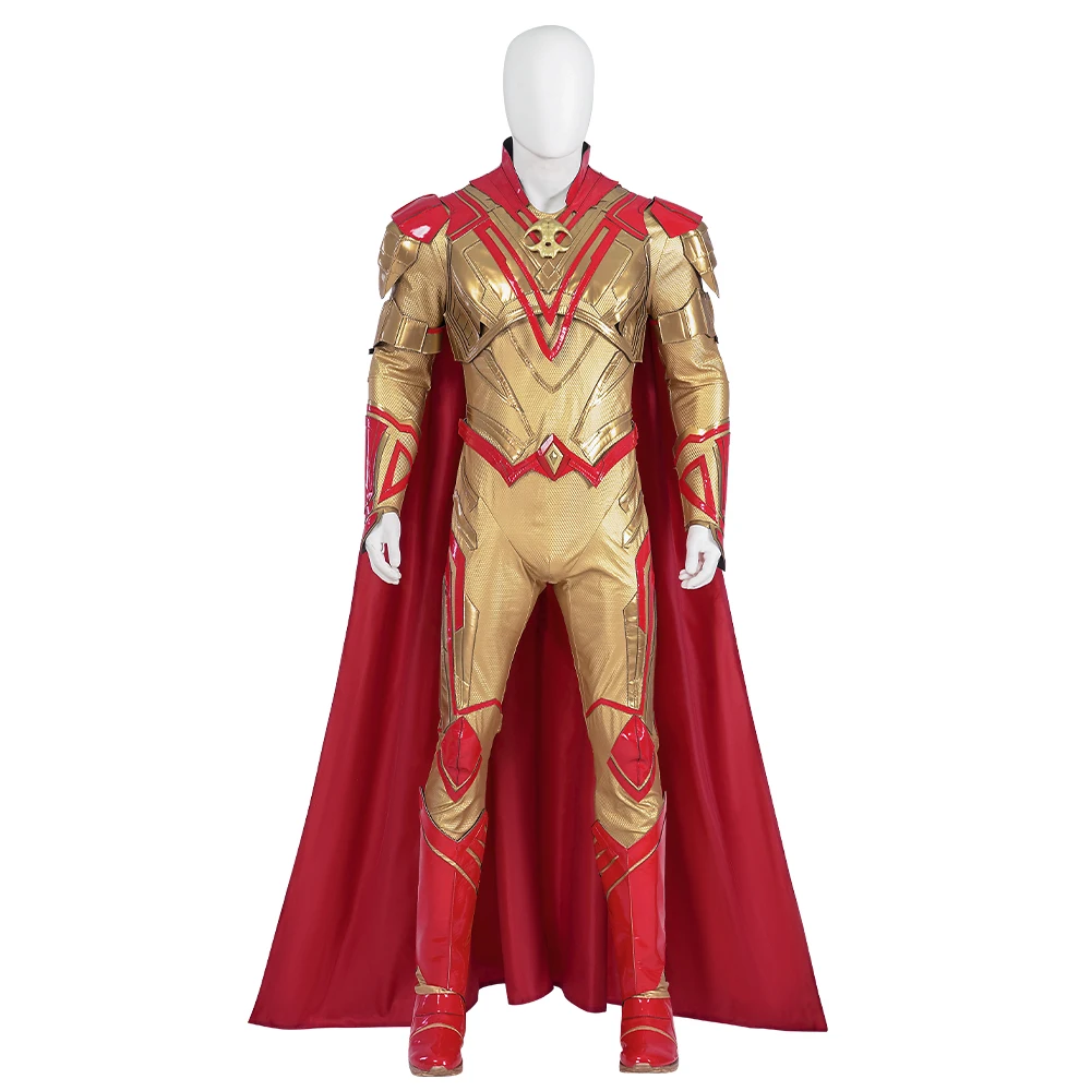 

Adult Men Adam Warlock Cosplay Costume Gold Jumpsuit with Red Cloak Men's Superhero Roleplay Outfit Halloween Party Costumes