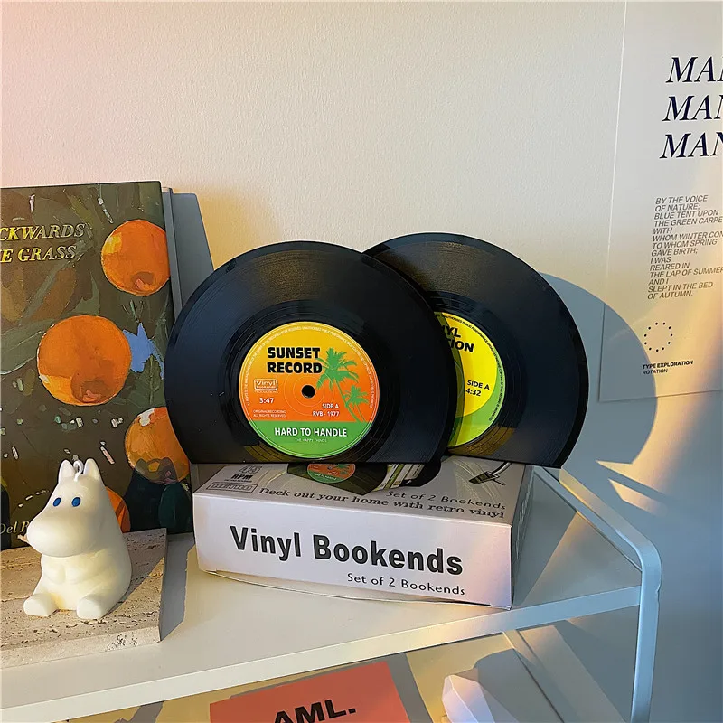 Vinyl CD Bookends Creative Record Bookstand Desktop Decoration Rubbie Vintage Partition Bookcase Office Accessories