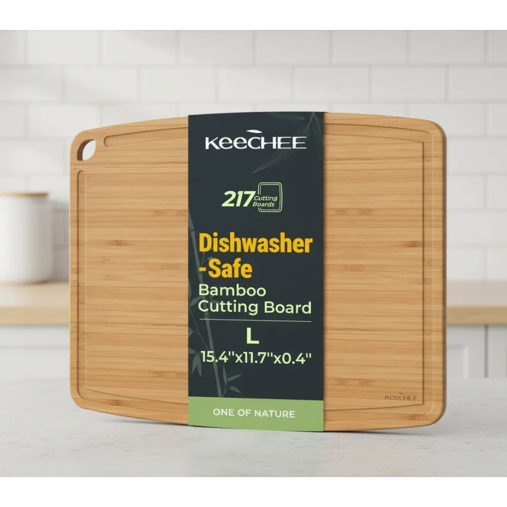 

Бамбуковая разделочная доска, которую можно мыть в посудомоечной машине с канавкой для сока, термостойкая для мяса и овощей, легкая кухонная доска