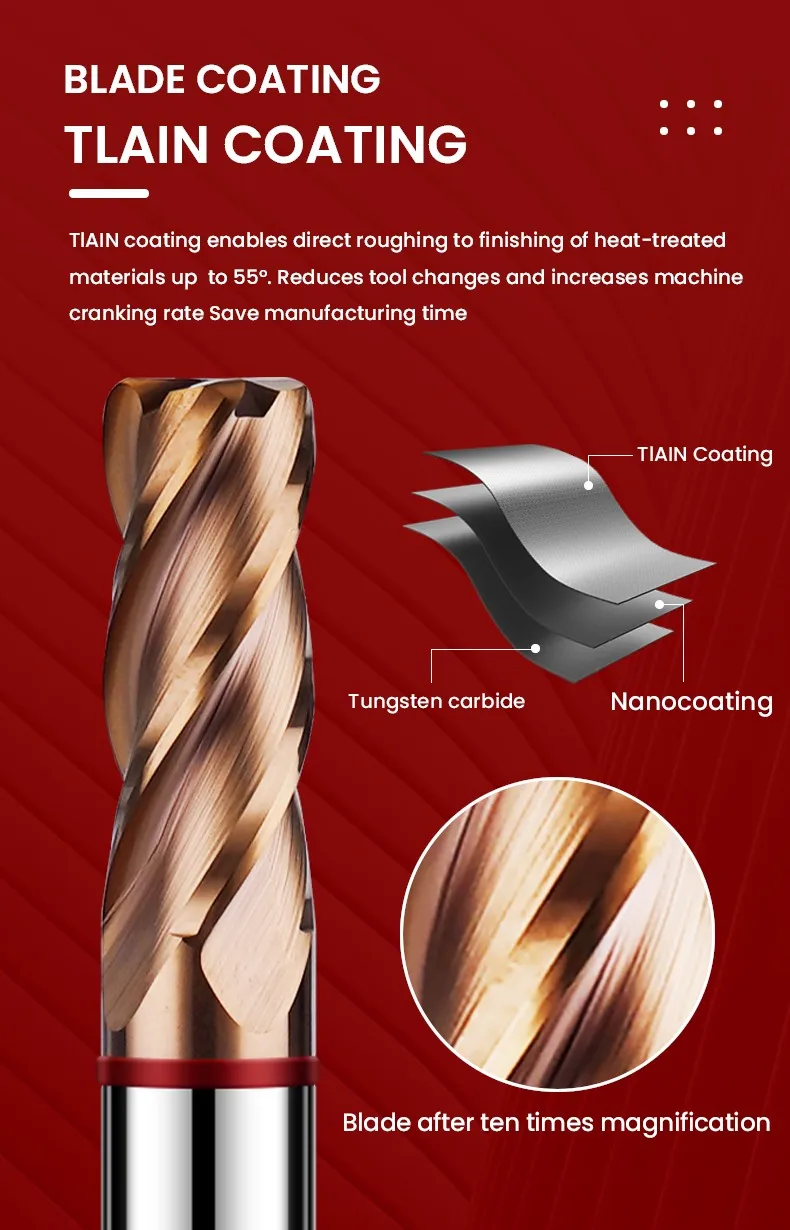 AZZKOR Hartmetall-Stahlfräser 4F Beschichtung CNC Mechanische Rundfräser Werkzeuge TGR-HRC55 – Detail 7